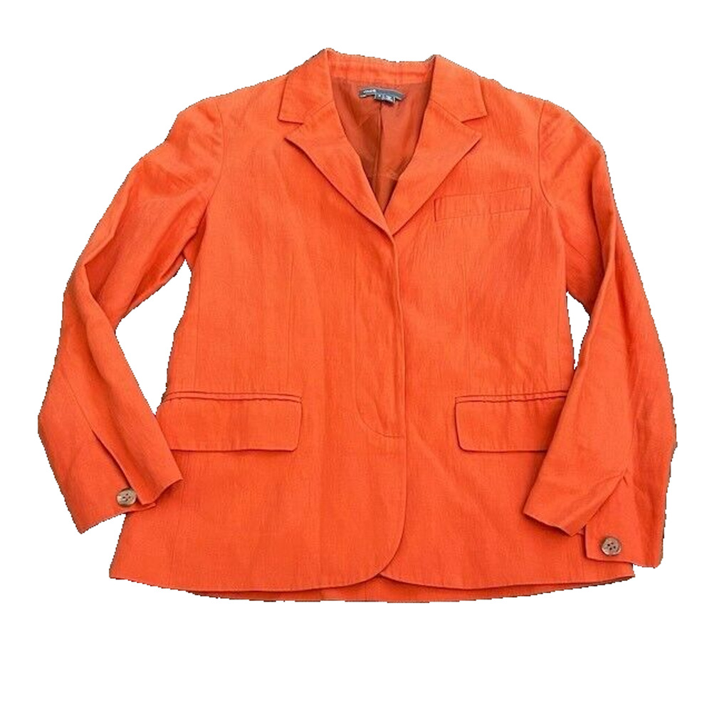 Vince Blazer Jacket Long Sleeves Collared Pockets Wool Metallic Orange Size 4
